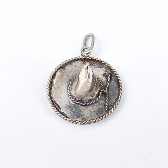 Vintage Sterling Silver 925 3D Sombrero Hat Charm Pendant - Picture 2 of 6